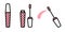 Vector set of makeup from closed, open and leaving lipgloss. Vector linear lipgloss brush icons in flat style with white