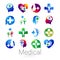 Vector SET of medical sign with cross inside, human profile. Symbol for doctors, website, visit card, icon. Blue color