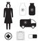 Vector set with medicine icons - nurse, ambulance, pill, prescription, cross, bottles