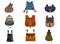 Vector set of medieval waist bags - isolated colored illustrations