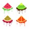 Vector set of melting fruits. Orange, watermelon, passion fruit, qiwi. Summer exotic theme. Ice cream style illustration