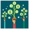 Vector set money tree growing Earnings growth income investment mode