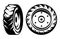 Vector set of monochromatic tractor wheels different kinds