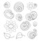 Vector Set of Monochrome Contour Floral Doodles