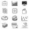 Vector set of monoweight linear icons and symbols on Fintech