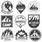Vector set of mountain camp labels in vintage style.