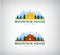 Vector set of mountain houses for holidays, logos,