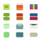 Vector set of multicolored minimalistic lunchbox icons. Colored sketchy illustration of food boxes with a side view and open, on a