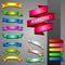 Vector set of multicolored ribbons for design on a gray background