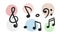 Vector set of musical notations. Treble clef, bass clef, eighth note, quaver, sixteenth note, semiquaver musical symbols