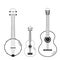 Vector set of musical strings instruments drawn in cartoon graphic flat style - guitar, banjo, ukulele.
