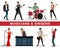 Vector set of musicians and singers: guitarists, drummers, singers, dj