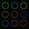 Vector Set of Neon Circles: Rainbow Colors Round Shapes Glowing.