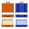 Vector set of old suitcases. Brown and blue retro suitcase.