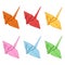 Vector Set of Origami Colored Paper Cranes.