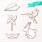 Vector Set of Origami Paper Toys. Stylized Polygonal Paper Whirligig, Airplane, Boat, Hare and Bird