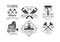 Vector set of original monochrome emblems for plumbing and construction services. Home renovation, house painting and