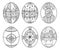 Vector set of outline ethnic Ukrainian Easter egg Pysanka in black isolated on white background. Traditional Christian food.