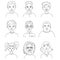 Vector Set of Outline Kids Face Illustrations. Schoolboys and Schoolgirls