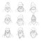 Vector Set of Outline Santa Claus Characters
