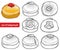 Vector set with outline traditional Hanukkah sufganiyah or sufganiyot or doughnut in black isolated on white background.