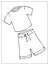 Vector set with outlines of white basic simple T-shirt and Bermuda Shorts. For web, logo, icon, app, UI. Cartoon style