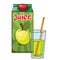 Vector set of package with apple juicy and glass near