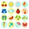 Vector set of painted bright icons on the theme of summer