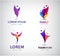 Vector set of people logos. Human, man community, social connection icons. Creative group, social care, kids