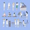 Vector set of people in medical laboratory. Doctors and scientist working, lab vector illustration.