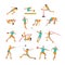 Vector set of people in sport poses. Track and field athletic contest concept. Sportsman flat icons on white