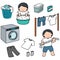 Vector set of people washing clothes
