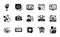 Vector set of Photo camera, Start presentation and Smile face icons simple set. Vector