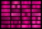 Vector set of pink metallic gradients, swatches collection, shiny gradient set on black background