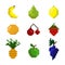 Vector set of pixel fruits.