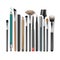 Vector Set of Professional Makeup Concealer Powder Blush Eye Shadow Brow Brushes and Eyeliner Lips Pencils with Caps