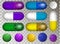 VECTOR set of purple, blue and yellow different pills