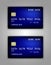 Vector set Realistic credit bank card mockup. Blue, mesh, cold, purple, streaming