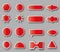Vector set of red stickers different forms