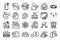 Vector set of Refrigerator, Loan percent and Throw hats line icons set. Vector