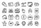 Vector set of Reject medal, Present box and Loan house line icons set. Vector