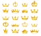 Vector set of retro golden crowns on black background