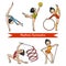 Vector set of rhythmic gymnastics. Cartoon girl