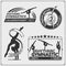 Vector set of rhythmic gymnastics silhouettes. Female silhouettes of gymnasts. Sport icons, sport logos.