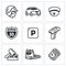 Vector Set of Road Patrol Police Icons. Cop, Car, CCTV, Sign, Parking, Violation, Fine, Evacuation, Payment.