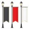 Vector set of royal flags, hanging on lamposts.