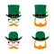 Vector set of Saint Patrick`s Day character leprechaun with green hat, red beard and no face. Design elements for St