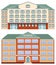 Vector set of school buildings on white background.