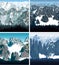 Vector set of seamless mountains with woodland