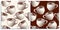 Vector set of seamless patterns with wonderful coffee with froth, cappuccino, latte, tasty. Hand-drawn in graphic and real-style